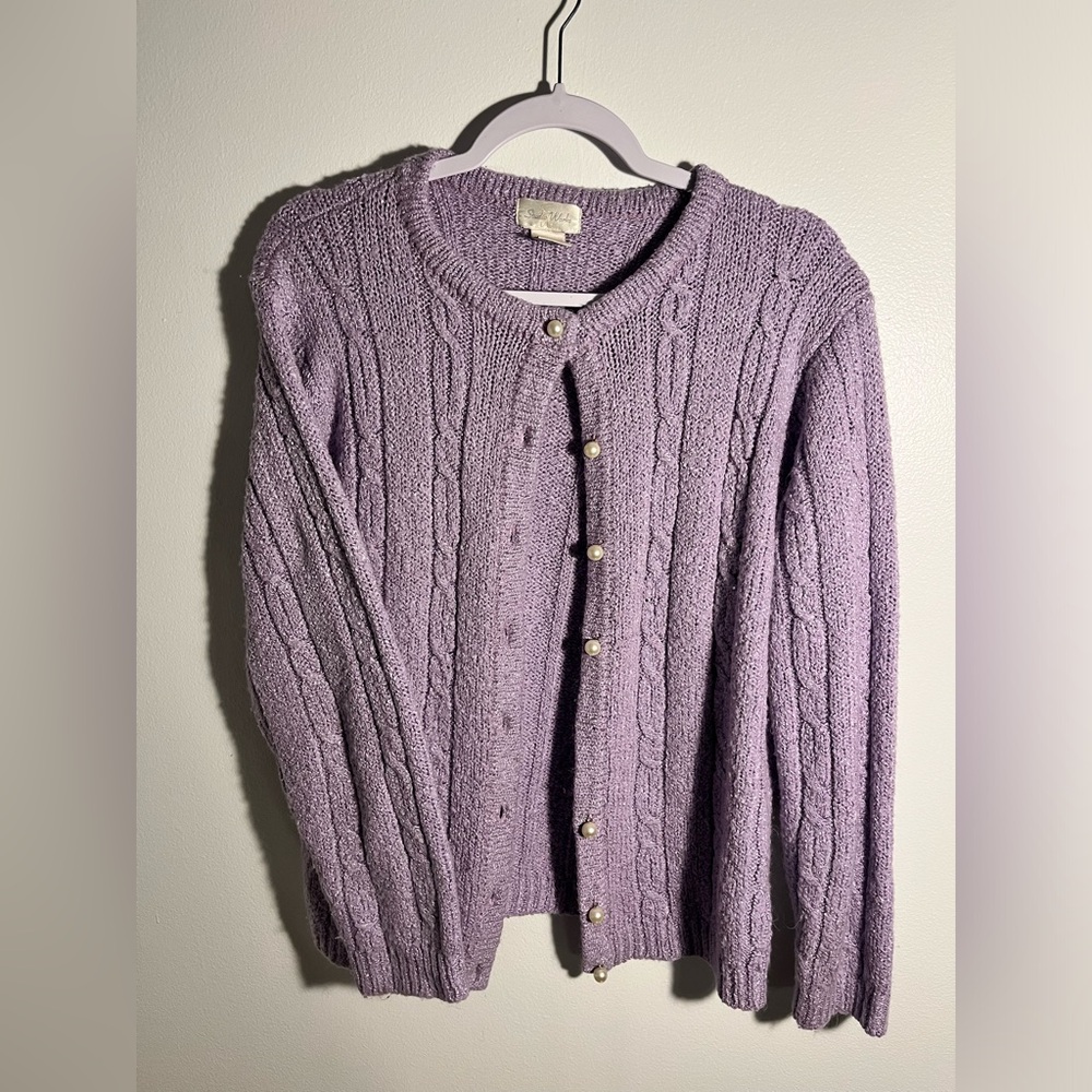 VTG Knit Studio Works Purple Cardigan with Giant Pearl Buttons